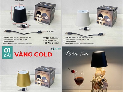Đèn bàn chụp gắn chai rượu cảm ứng [3 Màu - 3 Chế độ đèn] 11x9cm LED-KHAC-03
